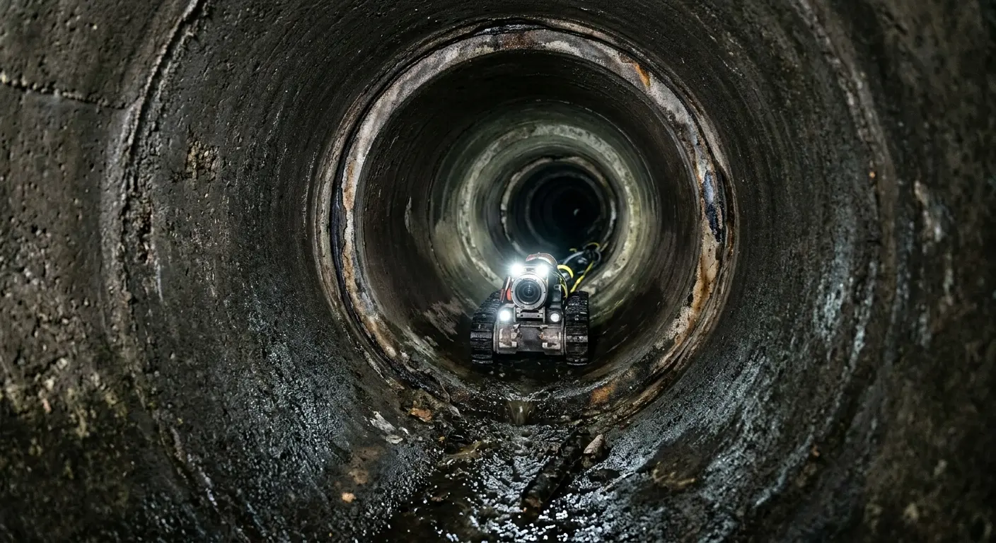 Robotic sewer camera inspecting pipe interior for Sewer Line Cleaning in Forest Hills